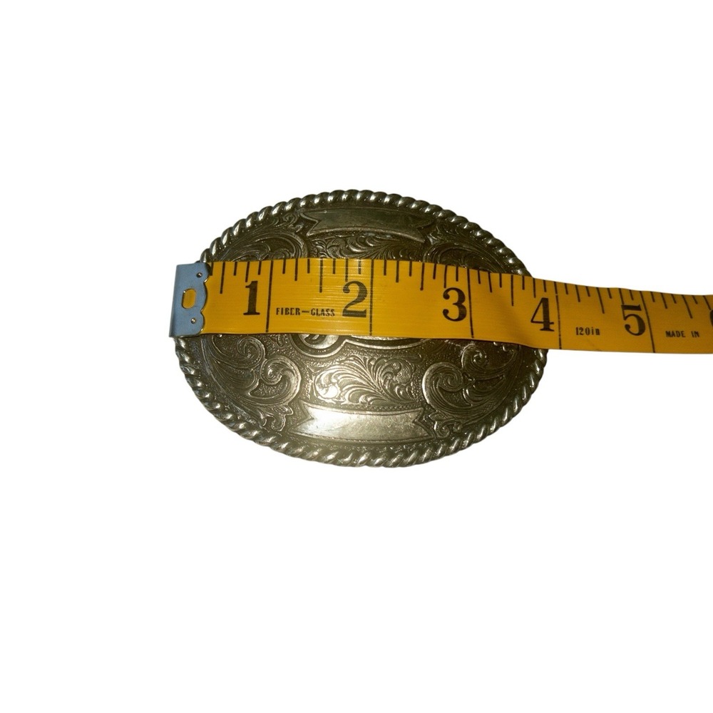 Justin Brand Trophy Belt Buckle 4'' x 3" Silver Rodeo Floral Western Cowboy - Picture 3 of 6